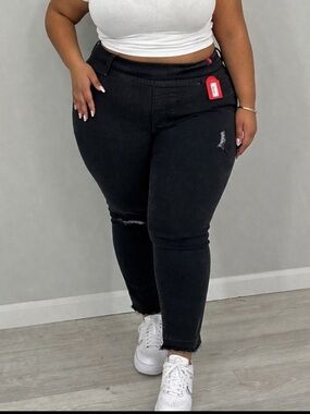 Spanx Distressed Skinny Jeans Pull On Women’s 1X Black Stretch 20213P